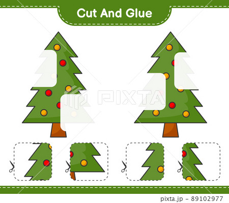 Cut and glue, cut parts of Christmas Tree and glue them. Educational children game, printable worksheet, vector illustration Cut and glue, cut parts of Christmas Tree and glue them. Educational children game, printable worksheet, vector illustration 89102977