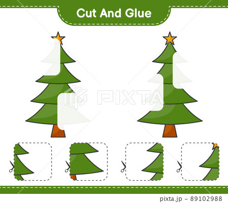 Cut and glue, cut parts of Christmas Tree and glue them. Educational children game, printable worksheet, vector illustration 89102988