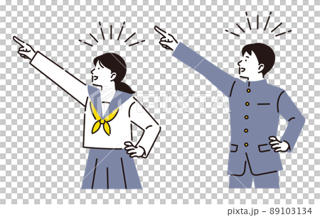 Men and women of junior high school students pointing at goals 89103134