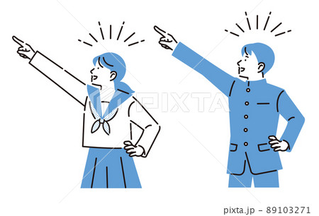 人物 目標を指差す中学生の男女のイラスト素材