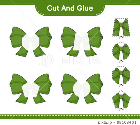 Cut and glue, cut parts of Ribbon and glue them. Educational children game, printable worksheet, vector illustration 89103401
