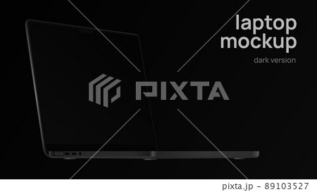 Black Pro Laptop. Diagonal View. Mockup with Editable Screen. Dark Version 89103527