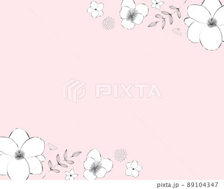 スケッチ風の花のフレーム（ピンク） 89104347