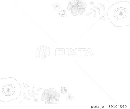 北欧風の線画の花のフレーム（グレー） 89104349