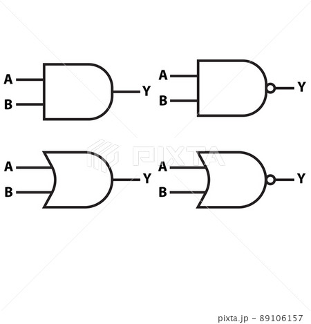 logic gate AND and NAND Gate icon. logic gate OR and NOR Gate icon. flat style. logic gate AND and NAND Gate icon. logic gate OR and NOR Gate icon. flat style. 89106157
