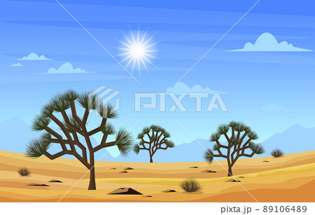 Day in Western American Yucca Tree Plant Vast Desert Landscape Illustration 89106489