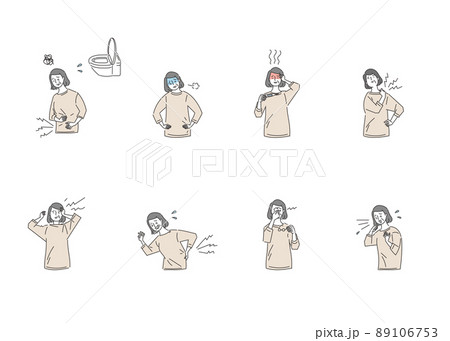 具合が悪そうな年配の女性のセット 89106753