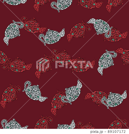 Seamless pattern with cute teapots. Background of doodle kettle decorative ceramic. 89107172
