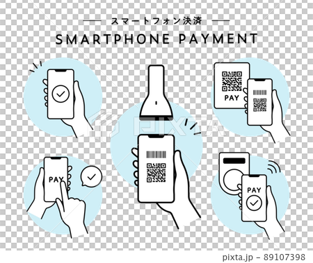 智能手機支付的插圖集 智能手機支付 支付電子貨幣 無現金支付 89107398
