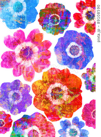 カラフルな手書き風イラスト アネモネの花アートのイラスト素材