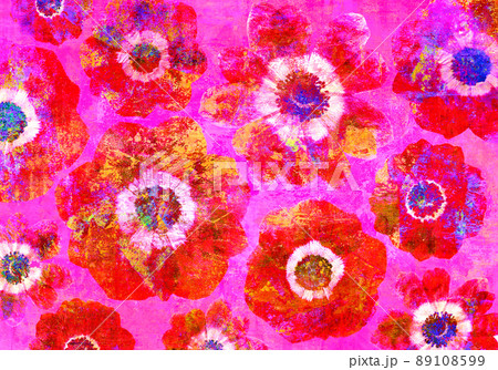 ピンクの背景に咲く赤いアネモネ、手書き風イメージ ピンクの背景に咲く赤いアネモネ、手書き風イメージ 89108599