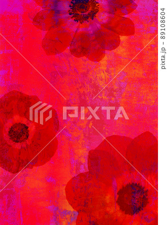 アネモネの花アート、真っ赤な背景イラスト アネモネの花アート、真っ赤な背景イラスト 89108604