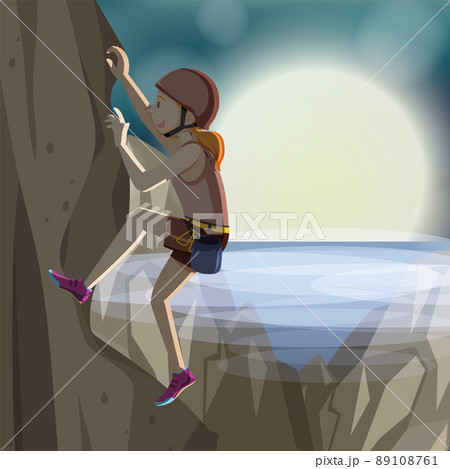Scene with people climbing rocky moutain 89108761