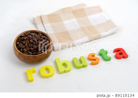 Robusta coffee beans, roasted grain flavour aroma cafe, natural coffee shop. Robusta coffee beans, roasted grain flavour aroma cafe, natural coffee shop. 89110134