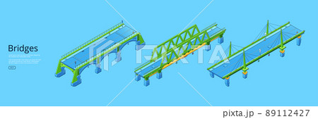 Bridges isometric web banner, city infrastructure 89112427
