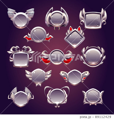 Game level metallic ui icons, empty silver badges 89112429