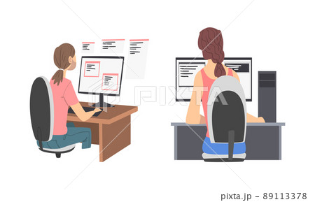 Girls computer programmers writing computer software set cartoon vector illustration Girls computer programmers writing computer software set cartoon vector illustration 89113378