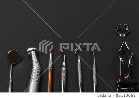 Set of metal dental instruments for teeth dental care 89113665