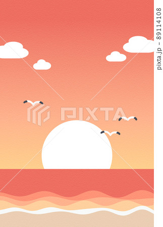 背景イラスト 海の風景 夕日のイラスト素材