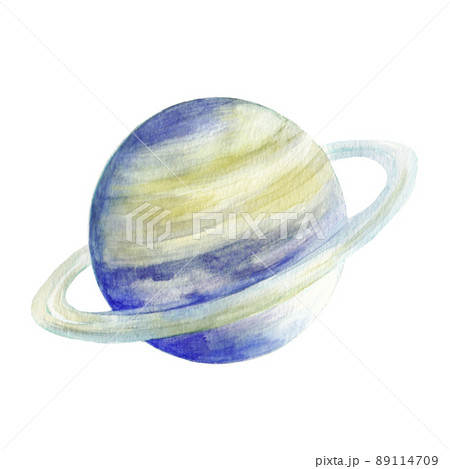 土星の水彩イラスト 惑星 背景イラストのイラスト素材