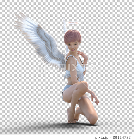 美腿天使燙髮3DCG插畫素材 89114782