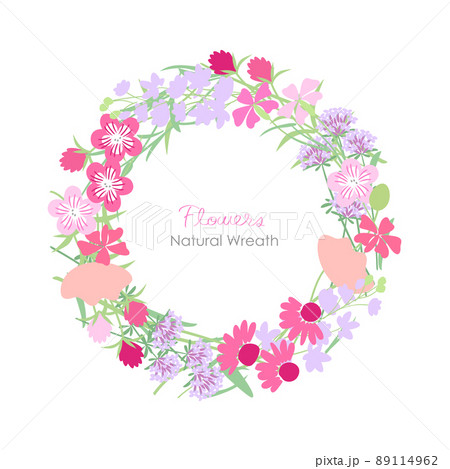 ナチュラルな可愛いピンク系草花のリース 89114962