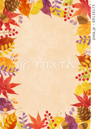 秋の植物の葉っぱのベクターイラストフレーム背景(落ち葉,葉,木の葉) 89116173