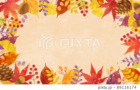 秋の植物の葉っぱのベクターイラストフレーム背景(落ち葉,葉,木の葉) 89116174