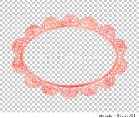 Hand-painted watercolor oval lace frame vermilion unevenness 89116381