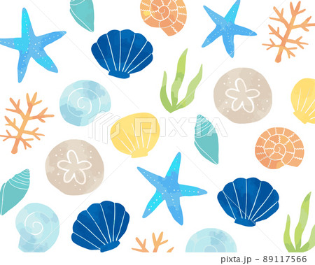 海モチーフ背景（水彩風ベクター） 89117566