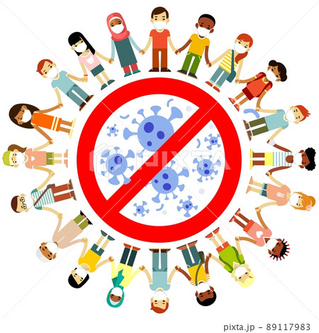 Stop Covid-19 concept prevention disease with group of children. Stop Covid-19 concept prevention disease with group of children. 89117983
