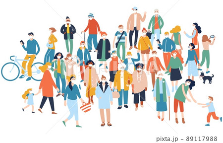 Coronavirus epidemic protection concept with crowd of people, quarantine of modern society. 89117988