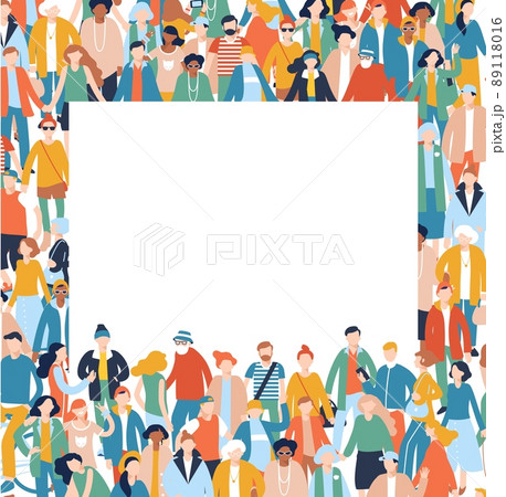 Modern multicultural society concept with crowd of people and blank banner with copy space for text. Modern multicultural society concept with crowd of people and blank banner with copy space for text. 89118016