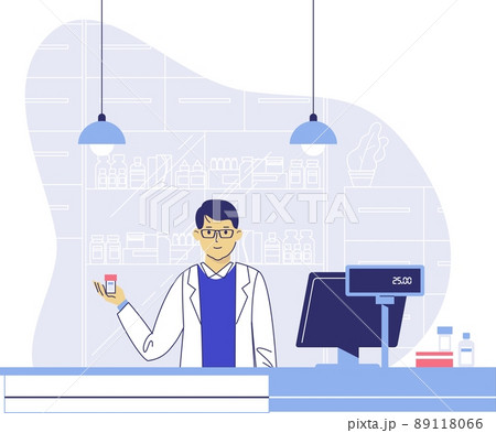 Pharmacy concept with pharmacist man in drug store. Pharmacy concept with pharmacist man in drug store. 89118066