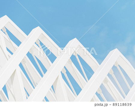 Steel pattern White line Geometric Form Architecture details Blue sky background 89118639