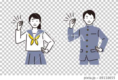 人物 ガッツポーズをする中学生の男女 人物 ガッツポーズをする中学生の男女 89118655