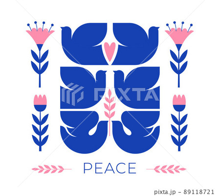 Nordic Folk pattern with birds and floral elements 89118721