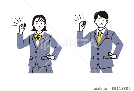 人物 ガッツポーズをする高校生の男女 人物 ガッツポーズをする高校生の男女 89118809