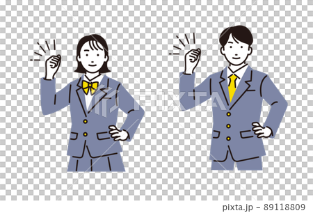 人物 ガッツポーズをする高校生の男女 人物 ガッツポーズをする高校生の男女 89118809
