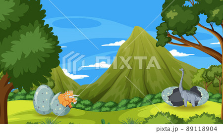 Prehistoric forest with dinosaur cartoon Prehistoric forest with dinosaur cartoon 89118904