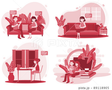 Set of different living room interior in flat style 89118905