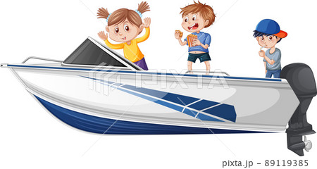 Christmas Boy and girl standing on a boat on a white background 89119385