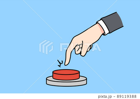 Businessman hand ready to press warning button  89119388