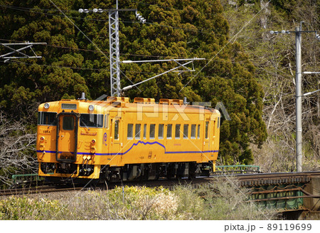 春の北海道北斗市で道南いさりび鉄道の普通列車の風景を撮影 89119699