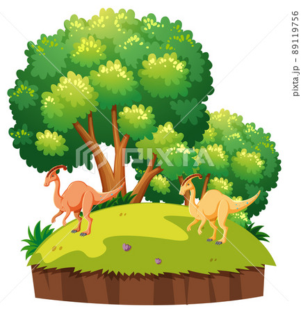 Scene with dinosaurs parasaurolophus on island Scene with dinosaurs parasaurolophus on island 89119756