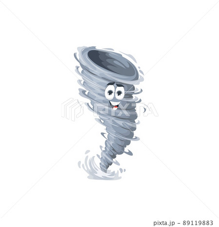 Cartoon tornado character, storm whirlwind twister or cyclone hurricane, isolated vector. Funny cute tornado wind or typhoon cloud emoji with face and smile, kids cartoon comic weather character 89119883