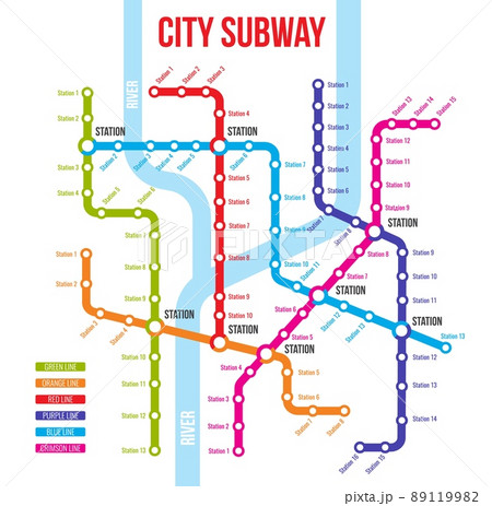 City metro, subway underground transport system map. Urban railway station lines scheme or vector plan. Metropolis city passenger transportation routes plan or map, subway network infographics City metro, subway underground transport system map. Urban railway station lines scheme or vector plan. Metropolis city passenger transportation routes plan or map, subway network infographics 89119982