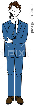 真剣に決策を考えているスーツ姿の可愛い男性 全身 立ち姿 イラスト ベクターのイラスト素材 1759