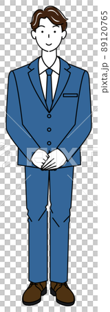 スーツ姿の可愛い男性の立ち姿 待機姿勢 左手を上にして手を組んでいる 全身 イラスト ベクター スーツ姿の可愛い男性の立ち姿 待機姿勢 左手を上にして手を組んでいる 全身 イラスト ベクター 89120765