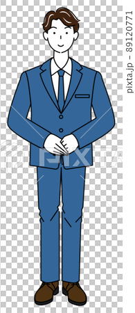 スーツ姿の可愛い男性の立ち姿 待機姿勢 右手を上にして手を組んでいる 全身 イラスト ベクター スーツ姿の可愛い男性の立ち姿 待機姿勢 右手を上にして手を組んでいる 全身 イラスト ベクター 89120771